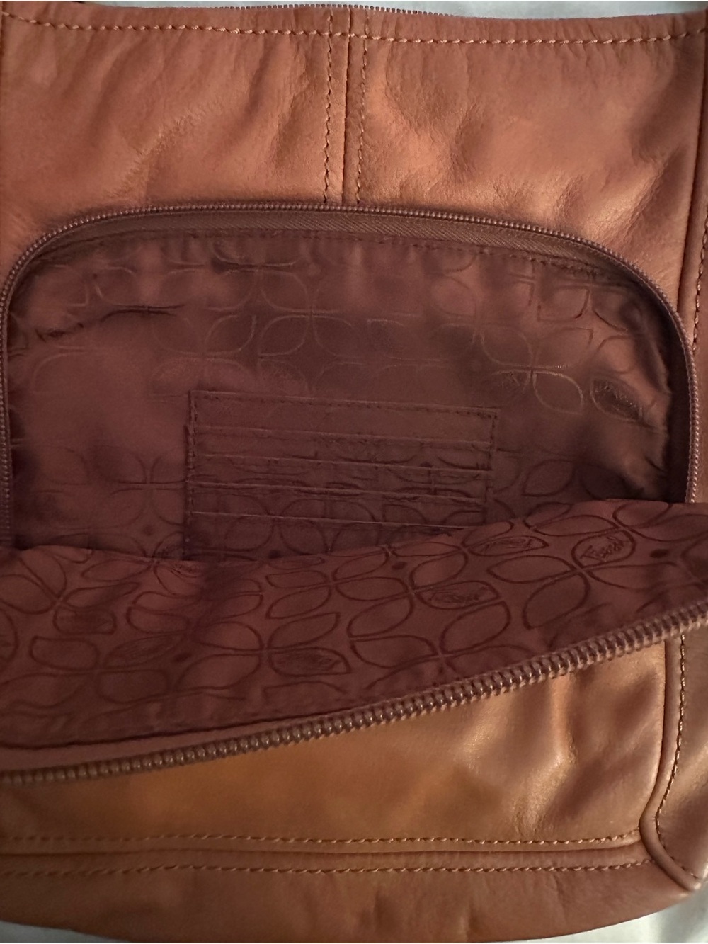 Fossil Genuine Leather Cross Body /Shoulder Bag. Cognac Brown. - Picture 4 of 6